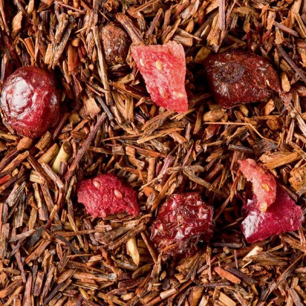 Rooibos Paul et Virginie, une infusion agrémentée de morceaux de fraise et de groseilles entières