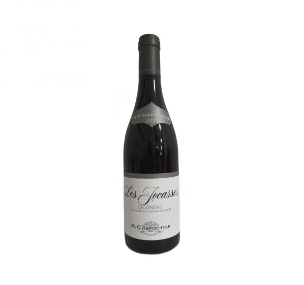 Vin rouge de la Vallée du Rhône appellation Gigondas 2021 Cuvée Les Jocasses du Domaine Chapoutier. Étiquette bouteille possédant une signalétique en braille