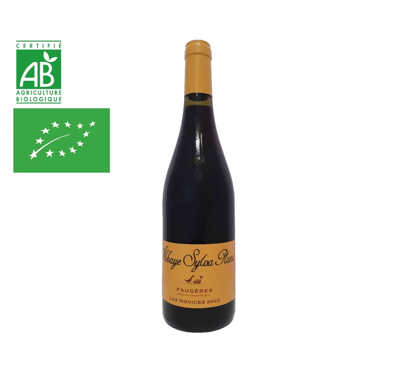Vin rouge Bio région Languedoc Appellation Faugères cuvée Les Novices 2022 de l'Abbaye Sylva Plana