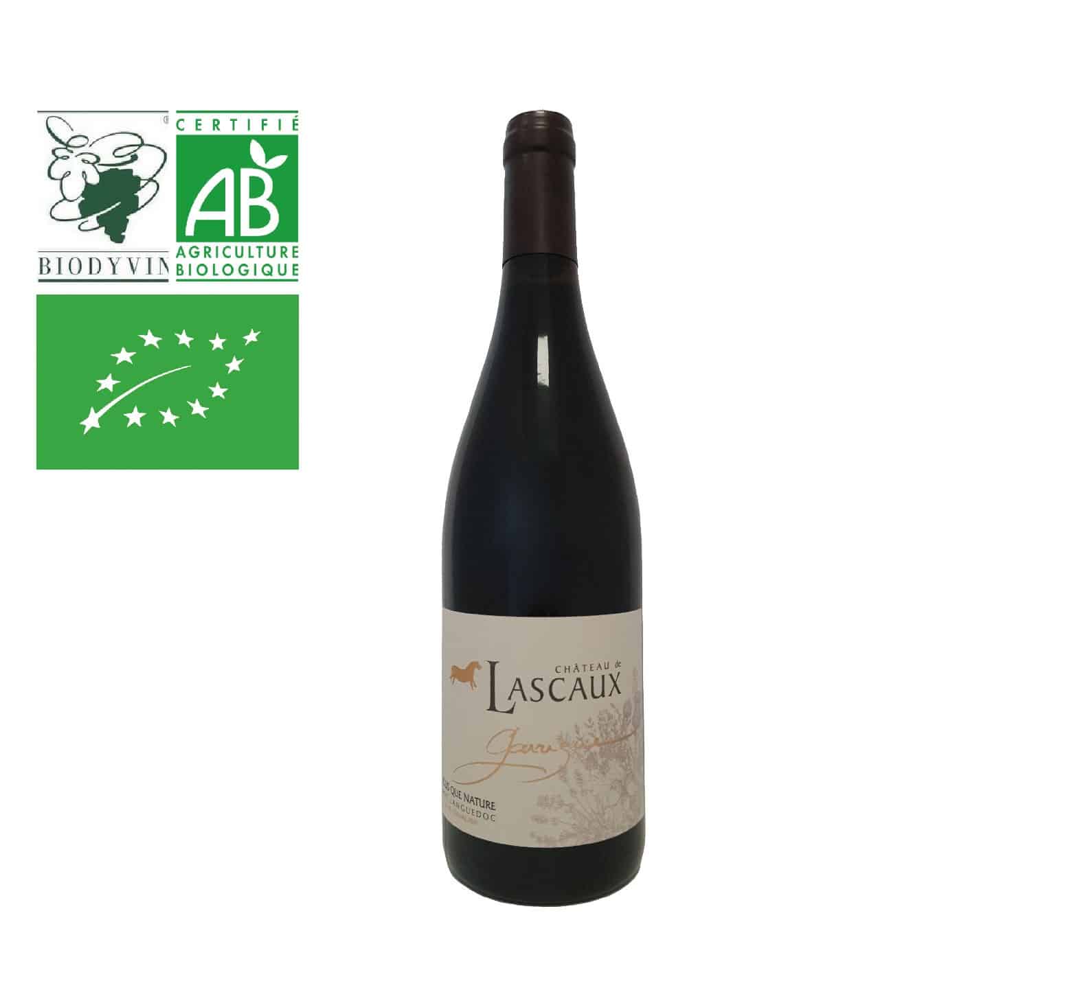 Vin rouge Bio région Languedoc Appellation Languedoc Cuvée Garrigue Plus que Nature du Château Lascaux