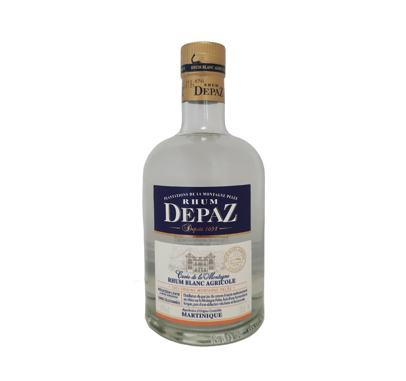 Rhum blanc Depaz Cuvée de la Montagne. 100% origine de la Montagne Pelée