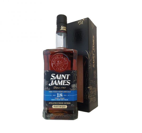 Très vieux rhum agricole de la Martinique, Saint James 18 ans pure canne. Un rhum structuré au boisé franc.