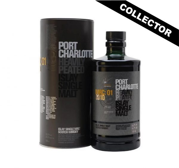 Whisky écossais collector, Port Charlotte Single MAlt 7 ans, MRC:01-2010. Un whisky fortement tourbé avec une finition en ex-fûts de vin de Pauillac.