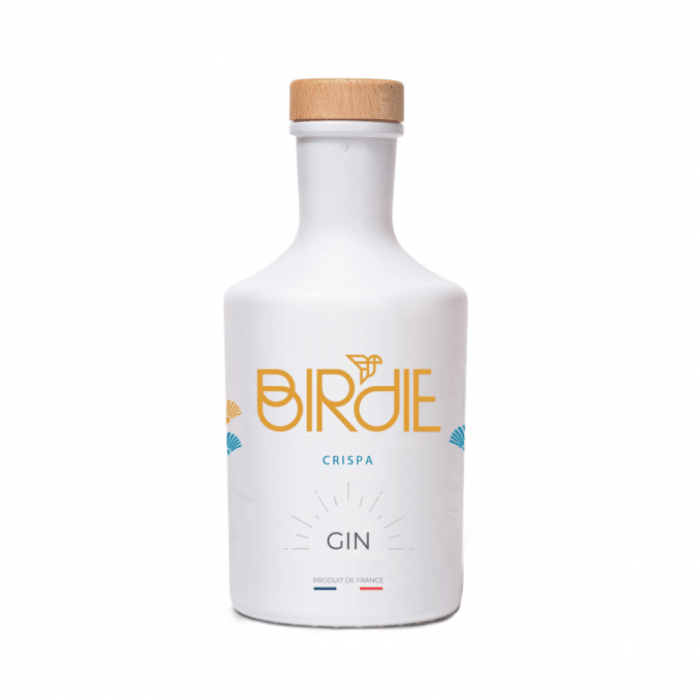 Gin français Birdie, Cuvée Crispa présentée dans une jolie bouteille opaque de couleur blanche
