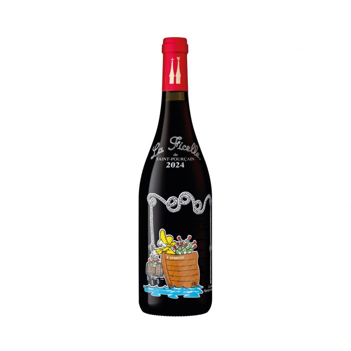 Vin rouge emblématique d'Auvergne, le Saint-Pourçain rouge La Ficelle et sa bouteille sérigraphiée