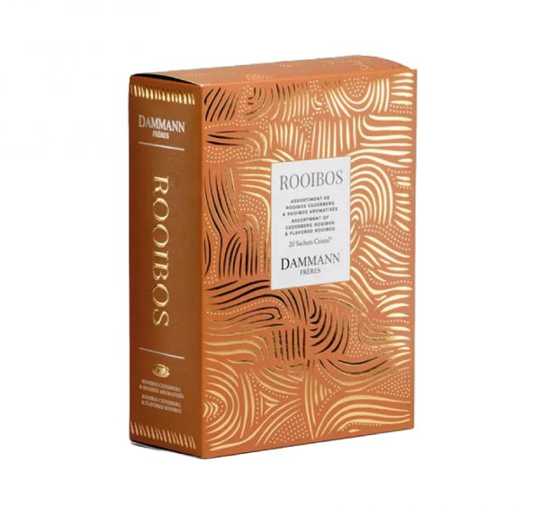 Le Coffret Rooibos regroupe 5 rooibos parfumés de la marque Dammann. Au total 20 sachets présentés dans un joli coffret. Idéal pour varier les plaisirs !