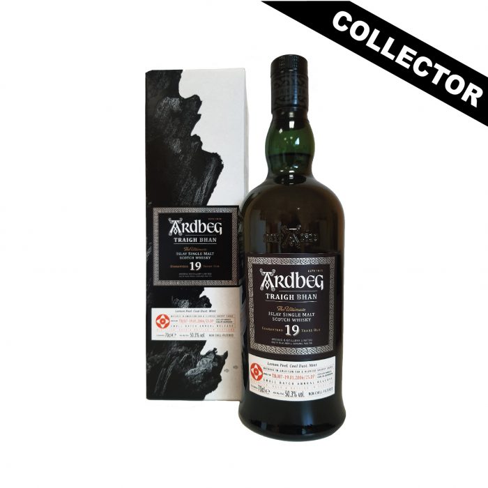 L'Ardbeg Traigh Bhan 19 ans Batch 7 est le dernier opus de la série. Il est puissant et complexe marqué par des saveurs d'agrumes, de charbon et de menthe