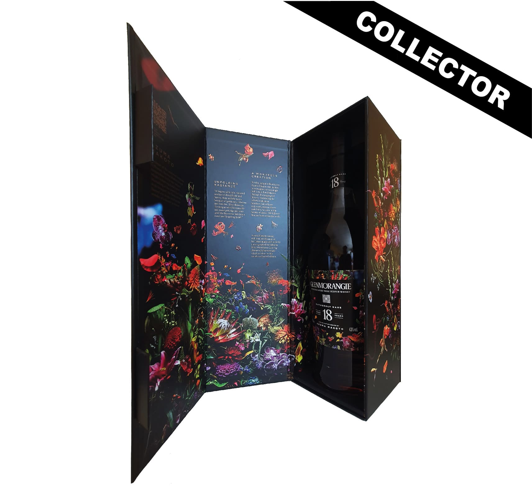 Le coffret est orné de l’œuvre florale d'Azuma Makoto, évoquant les parfums du whisky
