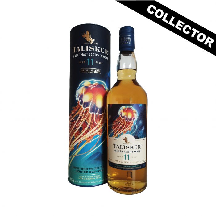 Talisker 11 ans Special Release 2022 "The Lustrous creature of the depths", un whisky collector moyennement tourbé et fumé, sur des notes iodées et épicées.