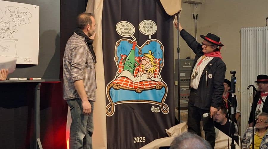 Lancement de La Ficelle 2025 avec le dessinateur Giemsi (à gauche)